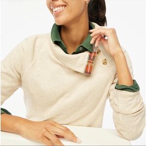 J.Crew Wide Button Collar Pullover Sweatshirt Beige Oatmeal